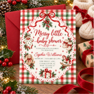 Invitation Douce Baby Shower à carreaux rouges et verts