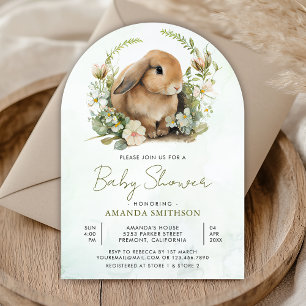 Invitation Douce Baby Shower Arche Fleurie Vert Sauge Lapin M