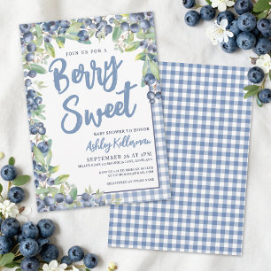 Invitation Douce Baby Shower aux Bleuets à Carreaux
