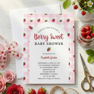 Invitation Douce Baby Shower aux Fraises Moderne et Mignonne