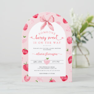 Invitation Douce Baby Shower aux Fraises Rose Mignonne
