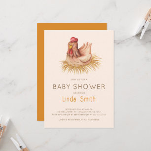 Invitation Douce Baby Shower Bohème Aquarelle Poulet