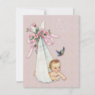 Invitation Douce Baby Shower Fille Rose Vintage