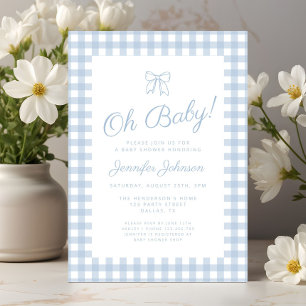 Invitation Douce Baby-Shower Fille Ruban Garçon Bleu