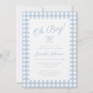 Invitation Douce Baby Shower Garçon avec Ruban à Carreaux Ble