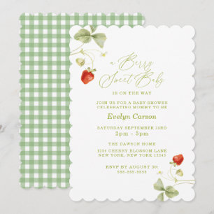 Invitation Douce Baby Shower Gingham Cottagecore aux Fruits R