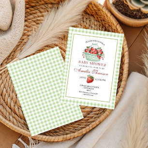 Invitation Douce Baby Shower Gingham Vert à la Fraise