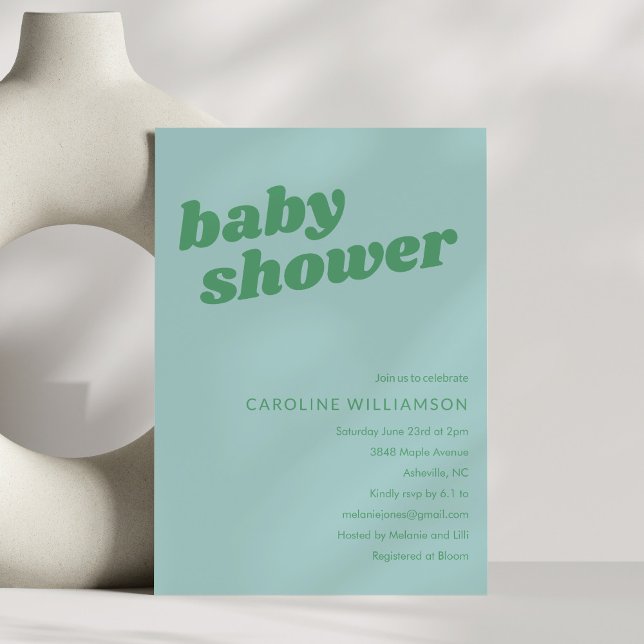 Invitation Douce Baby Shower Moderne Bleu Vert Rétro  (Créateur téléchargé)