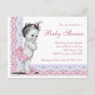 Invitation Douce Baby Shower Rose et Violet pour Bébé