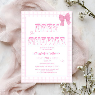 Invitation Douce Baby Shower Rose Pastel à Carreaux