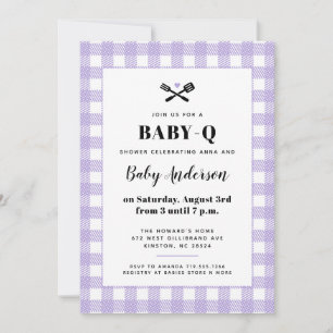 Invitation Douce Barbecue Baby Shower à thème Gingham Lilas