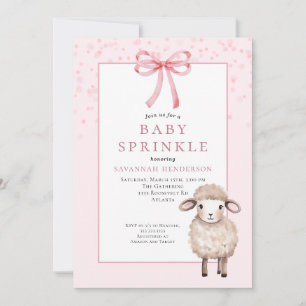 Invitation Douce Bébé Rose Sprinkle avec Ruban & Agneau Migno