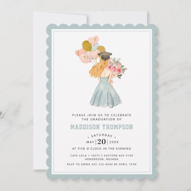 Invitation Douce Blonde fille aquarelle Graduation (Devant)