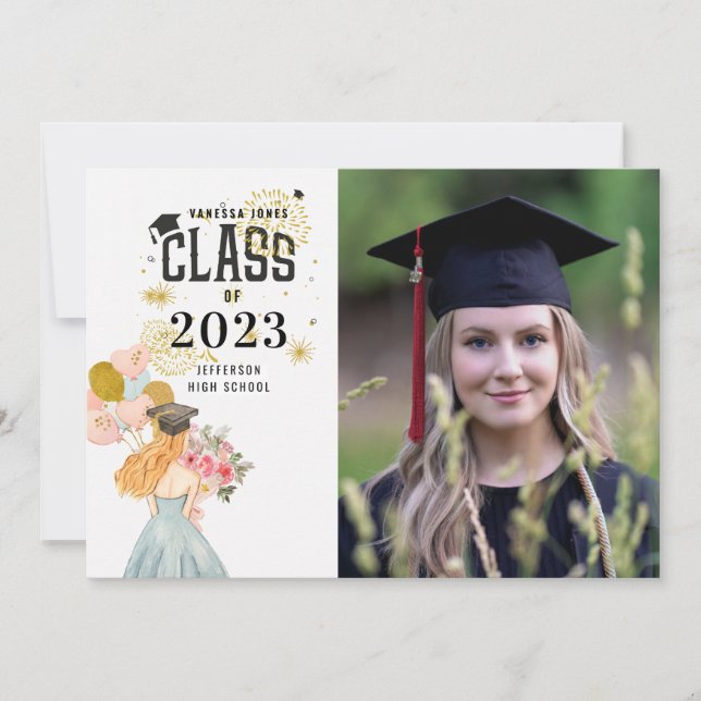 Invitation Douce Blonde Girl Aquarelle Graduation serviettes (Devant)