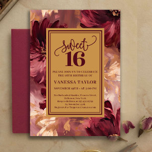 Invitation Douce Bohème Fantaisiste Rose Bourguignon Fleurs F