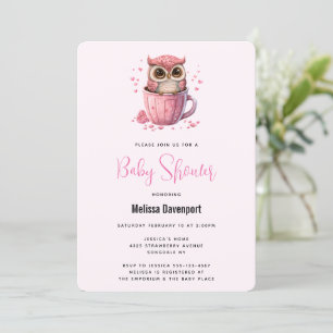 Invitation Douce chouette rose dans une tasse Baby Shower