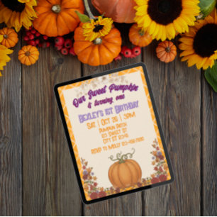 Invitation Douce Citrouille Un, Orange Floral 1er Anniversair