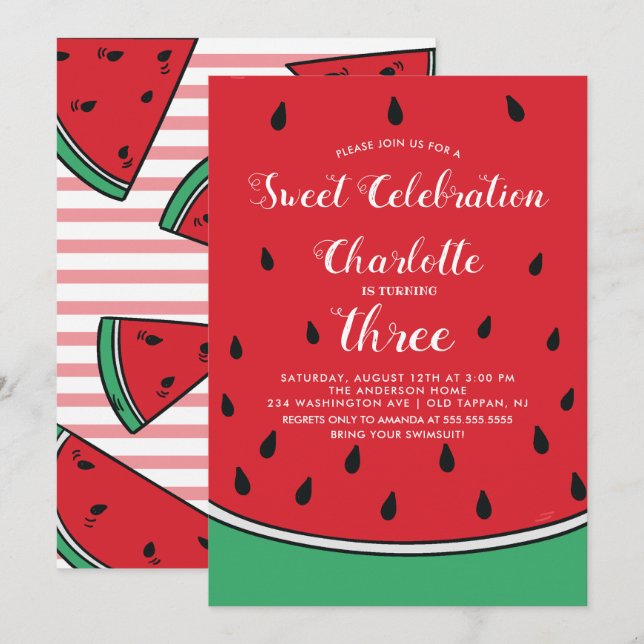 Invitation douce d'anniversaire de pastèque de (Devant / Derrière)