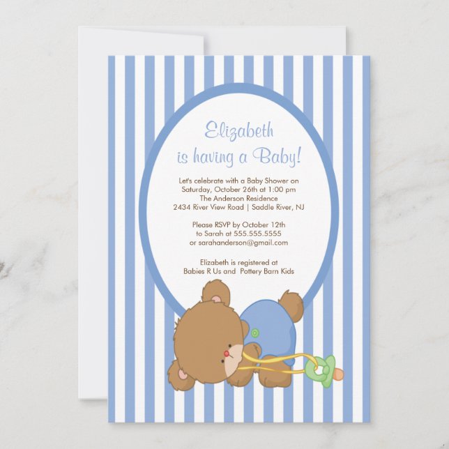 Invitation douce de baby shower de garçon d'ours (Devant)