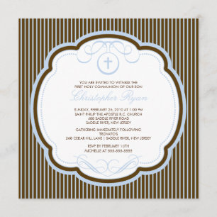 Invitation douce de communion de garçon de croix