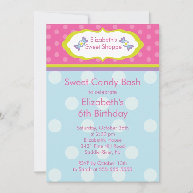 Invitation douce de fête d'anniversaire de (Devant)