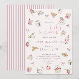 Invitation Douce Désert de Fraises Baby Shower Aquarelle