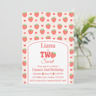 Invitation Douce Deux Fille aux Fraises 2ème Anniversaire