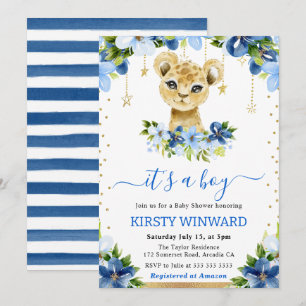 Invitation Douce Eau Florale Lionceau Garçon Baby Shower