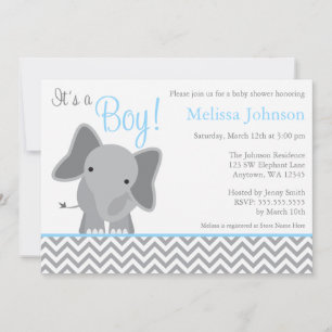 Invitation Douce éléphant chevron bleu clair Baby Shower