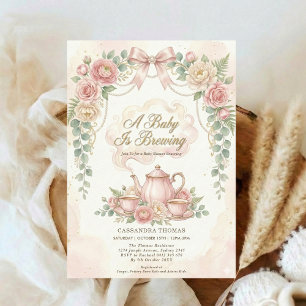 Invitation Douce Est Brewing Blush Floral Baby Shower Tea