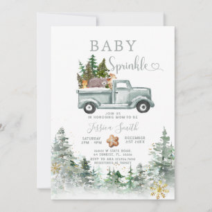 Invitation Douce Fête Bébé Camion Vert Animaux Forêt Hivernal