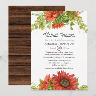 Invitation Douce Fête Champêtre avec Tournesols Rouges Virtue
