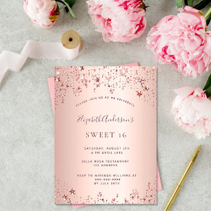 Invitation Douce fête de 16 ans rose or étoiles sprinkle