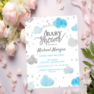 Invitation Douce Fête de Bébé Étoiles & Nuages