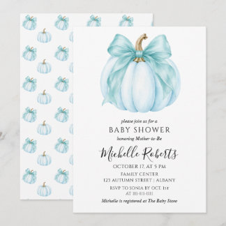 Invitation Douce Fête de Bébé Petite Citrouille Bleue