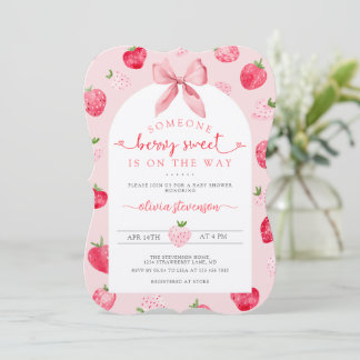Invitation Douce Fête de Bébé Rose Fraise Sucrée