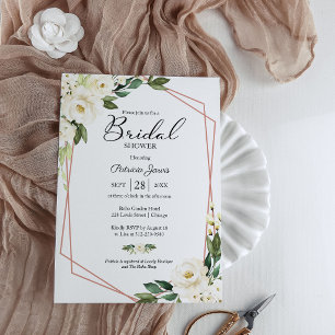 Invitation Douce Fête de Mariage Géométrique et Florale Blanc