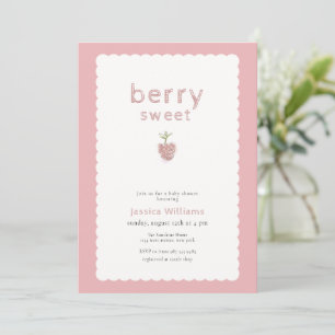 Invitation Douce Fête de Naissance Bébé Fille aux Fraises Ros