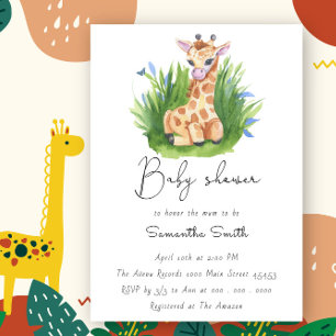 Invitation Douce Fête de Naissance de Girafe Verte