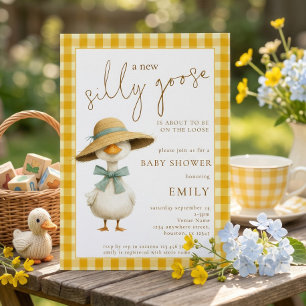 Invitation Douce Fête de Naissance en Vichy Jaune de l'Oie Si