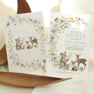 Invitation Douce Fête de Naissance Fille Animaux de la Forêt 