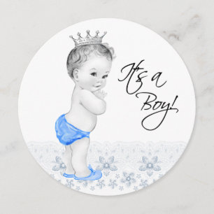 Invitation Douce Fête de Naissance Prince Bleu Bébé Garçon