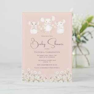 Invitation Douce Fête de Naissance Rose Souris Mignonnes & Ma