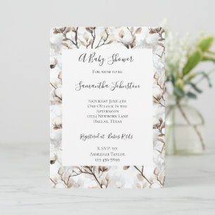 Invitation Douce Fête Prénatale d'Arbre Fleurissant Blanc Rom
