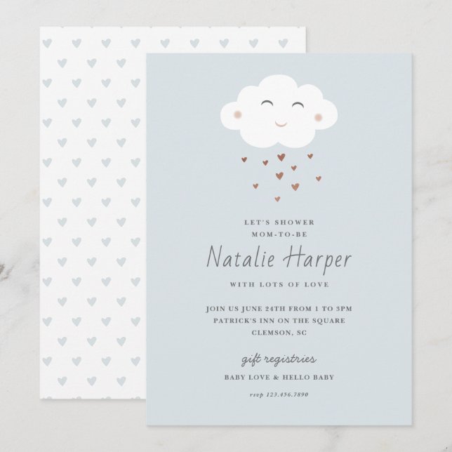 Invitation Douce Fête Prénatale Nuage (Devant / Derrière)