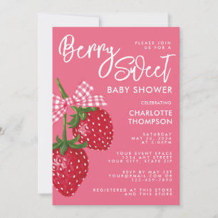 Invitation Douce Fête Rose Et Rouge Fleur De Fraisier Baby Sh