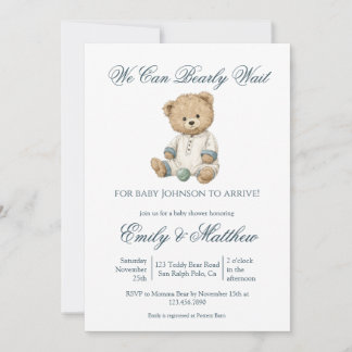 Invitation Douce Fête Simple Ours Baby Shower