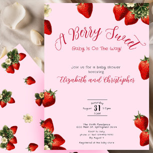Invitation Douce Fille au Fraise Rouge Rose Baby Shower