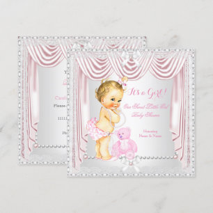 Invitation Douce Fille Baby Shower Satin Rose Blonde Bébé