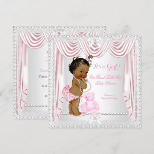 Invitation Douce Fille Baby Shower Satin Rose Ethnique